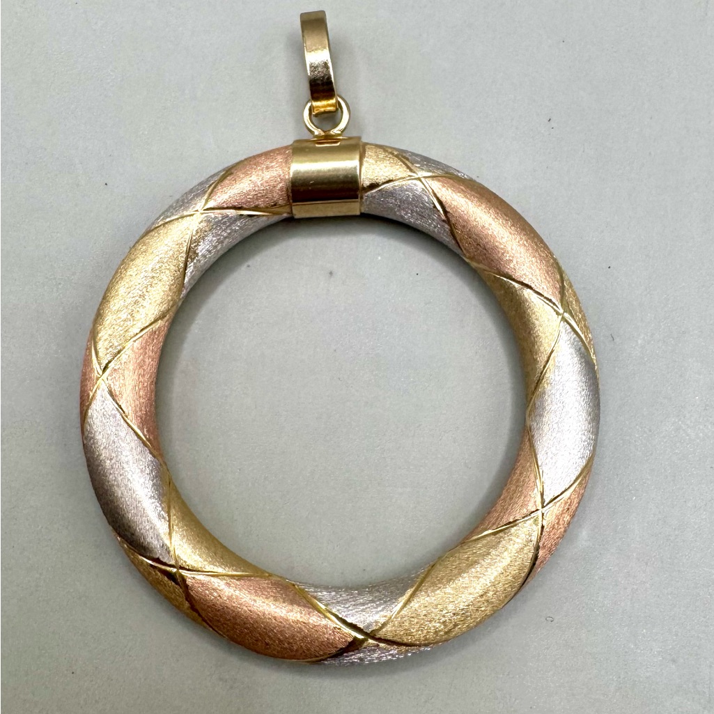 Milor 14kt Yellow White Rose Gold Puffy Brushed Circular Pendant Italy 325$